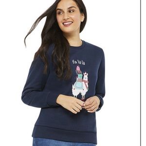Llama ugly Christmas sweater navy blue Fa La La La La Christmas carol lyrics